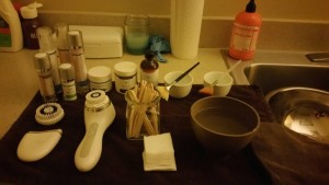 The arsenal of products that Camille, Alyssa's Esthetician, chose to use on her skin.