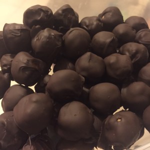 The finished protein buckeyes, ready for sampling at the Promenade (unless my husband finds them first).